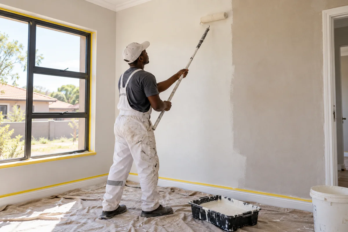 Illustrative painter refreshing the interior of a Johannesburg home